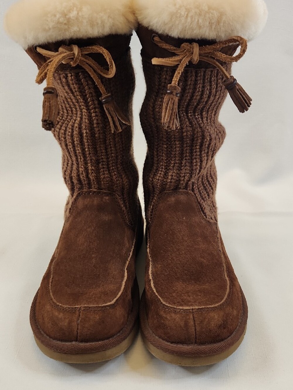Ugg Women’s Brown Knit Shearling-Trim Winter Boots - Picture 6 of 10